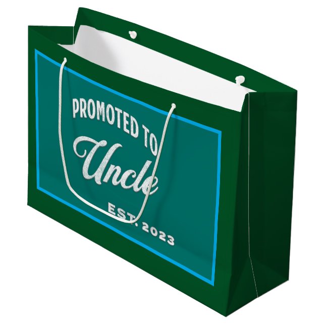 Promoted To Uncle Est. 2023 For First Time Uncle Large Gift Bag (Front Angled)