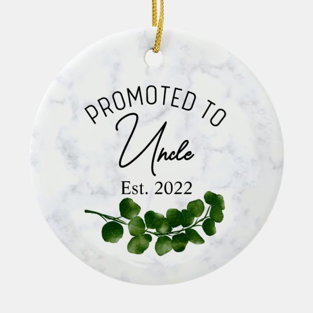 Promoted To Uncle Ornament, Pregnancy Announcement Ceramic Tree Decoration (Front)