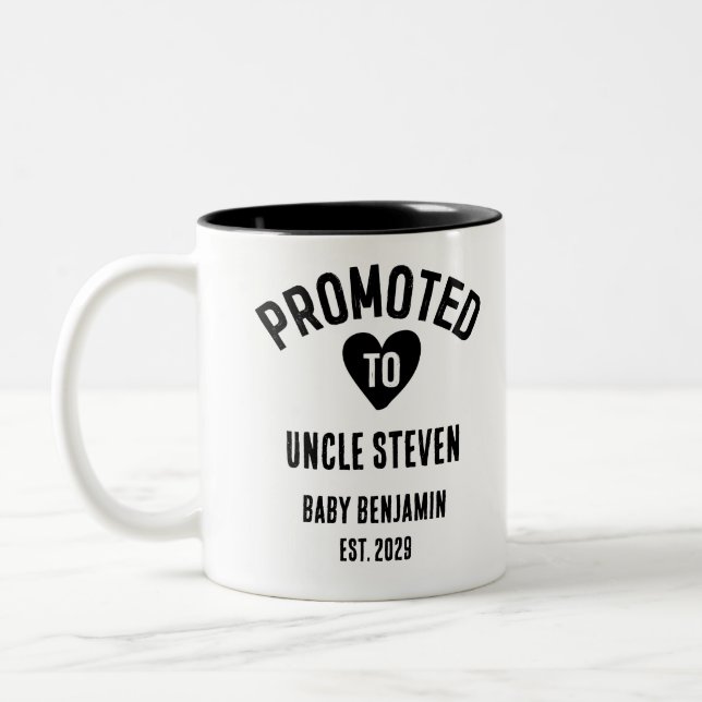 Promoted to Uncle Personalised Baby Name Two-Tone Coffee Mug (Left)