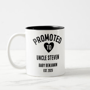 Promoted to Uncle Personalized Baby Name Two-Tone Coffee Mug