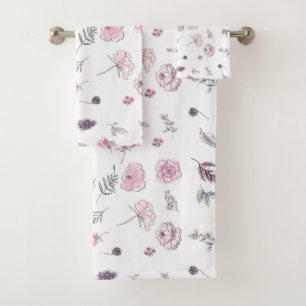 Promotion Bohemian Chic Floral Boho Girl Pink Bath Towel Set