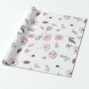 Promotion Bohemian Chic Floral Boho Girl Pink Wrapping Paper