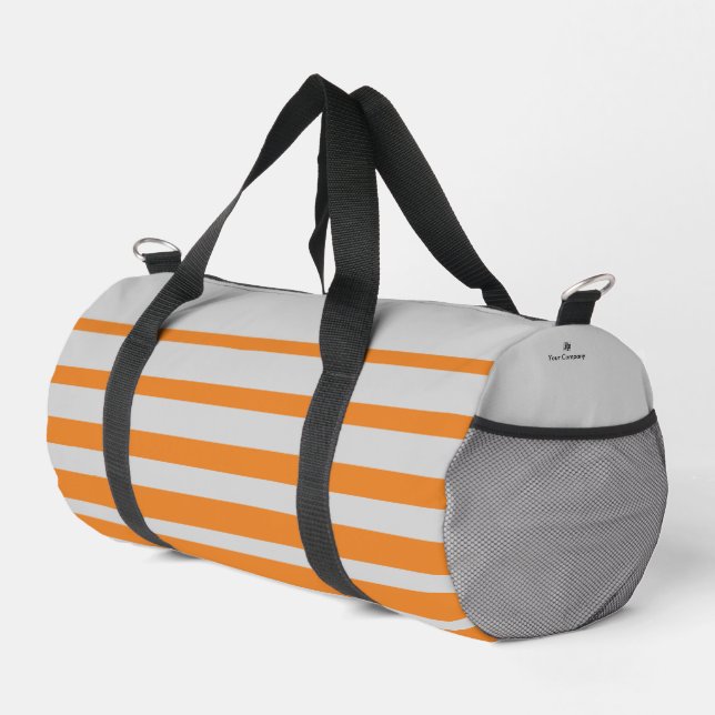 Promotion Company Logo Name Striped Grey Orange Duffle Bag (Right Corner)