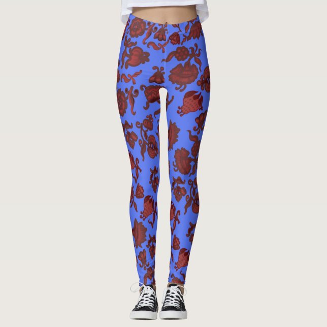 Promotion Flowers Bohemian Chic Floral Boho Blue Leggings (Front)