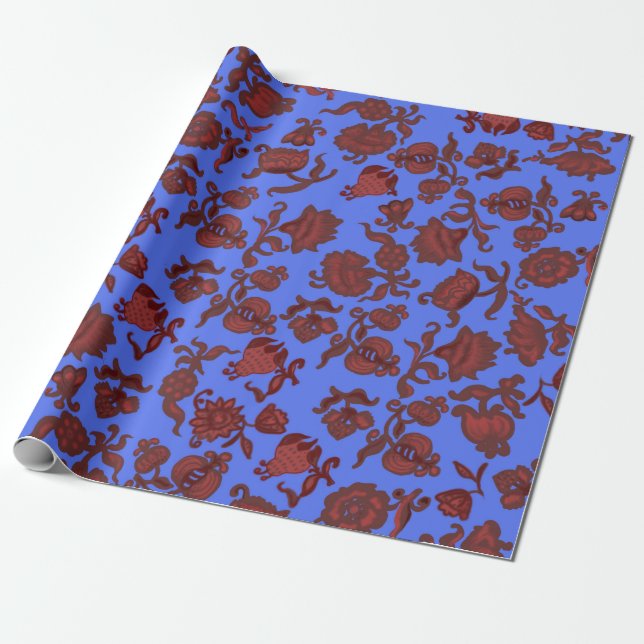 Promotion Flowers Bohemian Chic Floral Boho Blue Wrapping Paper (Unrolled)