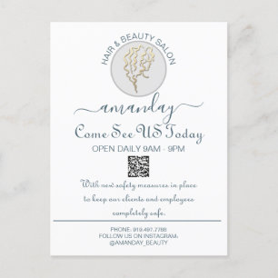 Promotional Be Safe Logo Hairdresser QR Code White Announcement Postcard