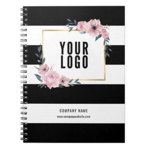 Promotional Black Pink Floral Business Logo Notebook