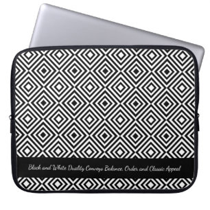 Promotional Black White Tiles Pattern Tagline Laptop Sleeve