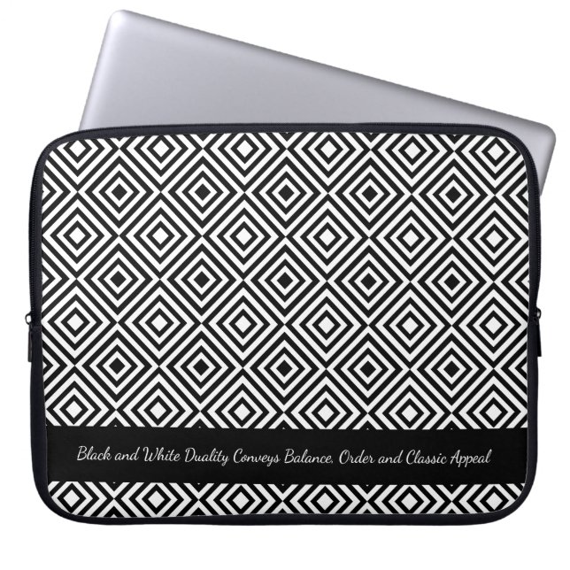 Promotional Black White Tiles Pattern Tagline Laptop Sleeve (Front)