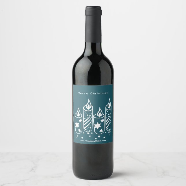 Promotional Blue & White Candles Merry Christmas Wine Label (Front)