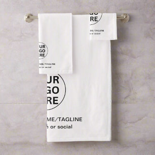 Promotional Branded Business Logo & Text White Bath Towel Set