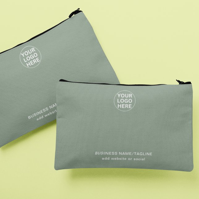 Promotional Branded Sage Green Business Logo Accessory Pouch (Creator Uploaded)
