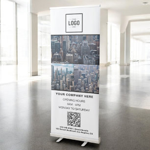 Promotional Business Logo 3 Photo QR Code Retractable Banner