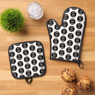 Promotional Business Logo Black White Pattern Oven Mitt & Pot Holder Set