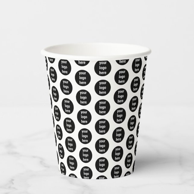 Promotional Business Logo Black White Pattern  Paper Cups (Front)