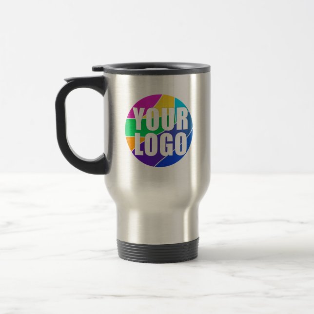 Promotional Business Logo Corporate Giveaway Travel Mug (Left)