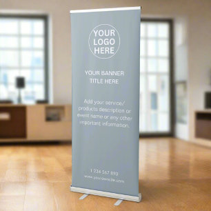 Promotional Business Logo & Text Dusty Blue  Retractable Banner