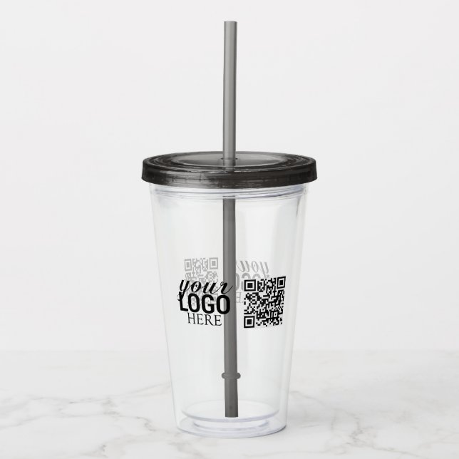 Promotional Company Business Logo & QR Code Acrylic Tumbler (Front)