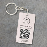Promotional Connect With Us Logo QR Code Pink Key Ring<br><div class="desc">Modern and professional light pink promotional keychain featuring your QR code for customers to scan for a list of your products,  services,  prices or other information. Upload your logo and QR code and add your business name,  website,  slogan,  phone number,  etc.,  in simple typography.</div>
