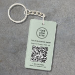 Promotional Connect With Us Logo QR Code Sage Key Ring<br><div class="desc">Modern and professional sage green promotional keychain for your business that features your QR code for customers to scan for a list of your products,  services,  prices or other information. Upload your logo and QR code and add your company name,  website,  slogan,  phone number,  etc.,  in simple typography.</div>