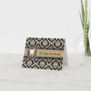 Promotional Dentist Note Card Black Gold Damask