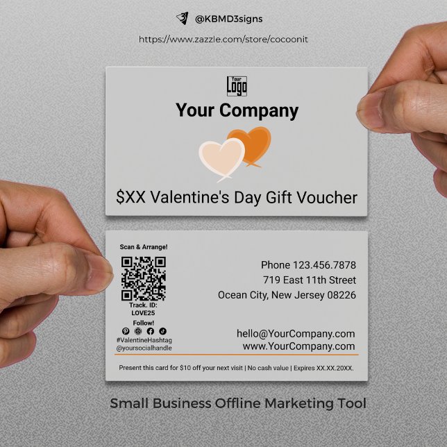 Promotional Grey Valentine's Day Gift Voucher Card (Promotional Gray Valentine's Day Gift Voucher Card, Small Business Offline Marketing Tool)