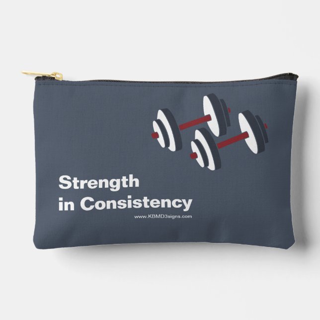Promotional Gym Motto Strength in Consistency Grey Accessory Pouch (Front)