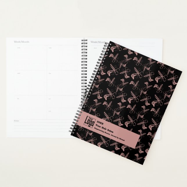 Promotional Hairdresser Tools Pattern Black Pink Planner (Display)