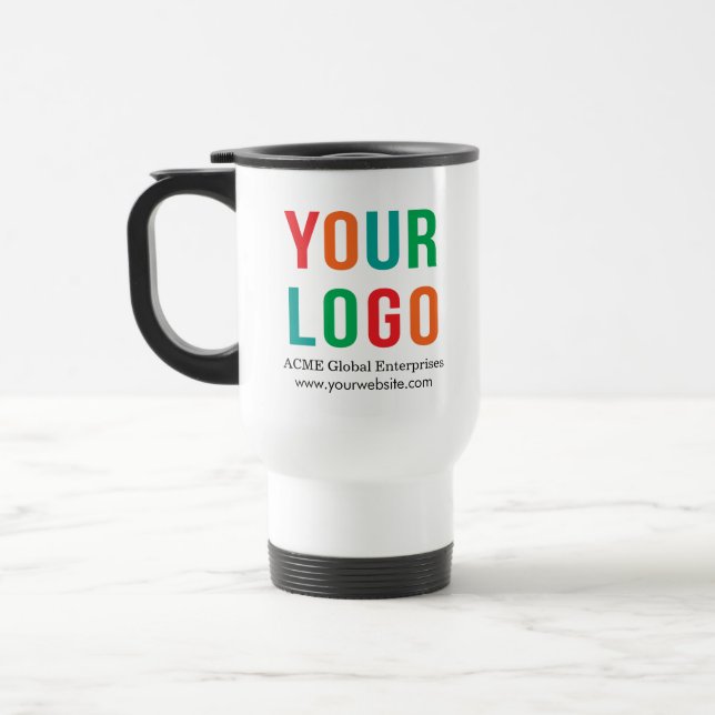 Promotional Items No Minimum, Logo Travel Mug (Left)