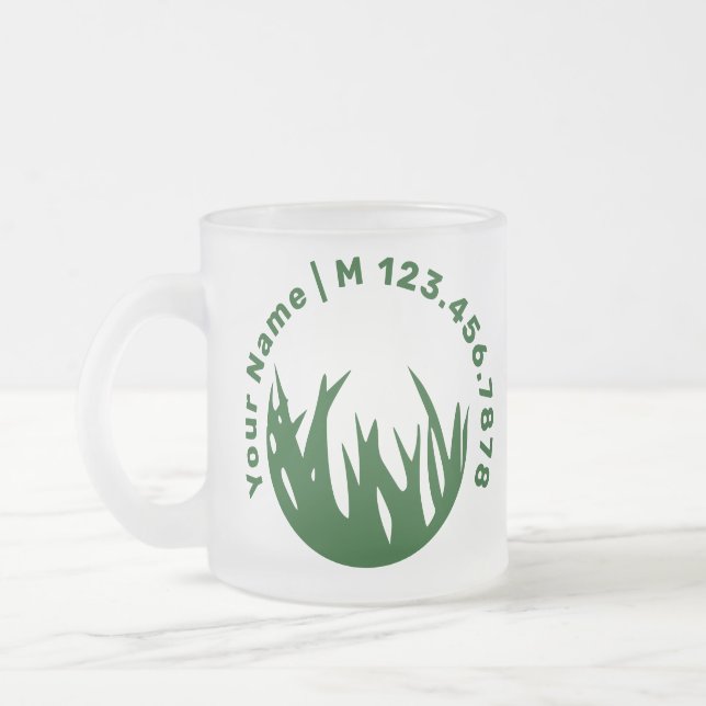 Promotional Lawn Care Service Logo Name www  Frosted Glass Coffee Mug (Left)