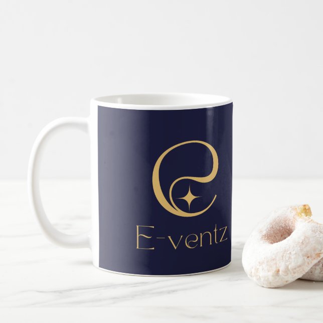Promotional Logo l Navy Blue & Gold Marketing  Coffee Mug (With Donut)