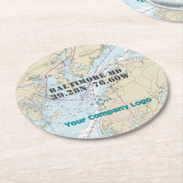Promotional Logo Latitude Longitude Maryland Chart Round Paper Coaster (Angled)