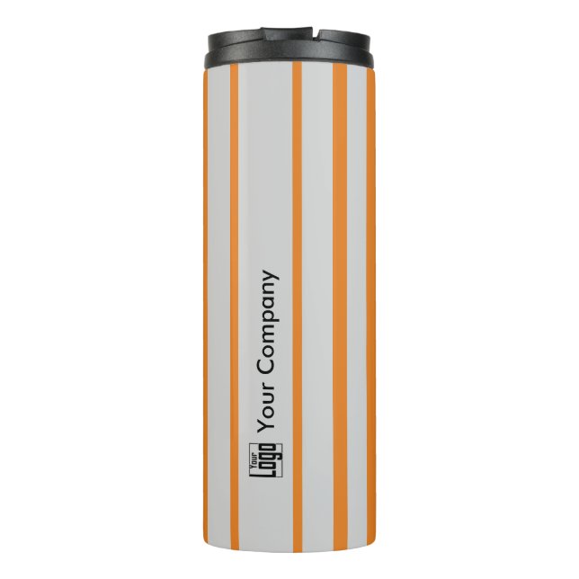 Promotional Logo Name Striped Grey Orange Thermal Tumbler (Back)
