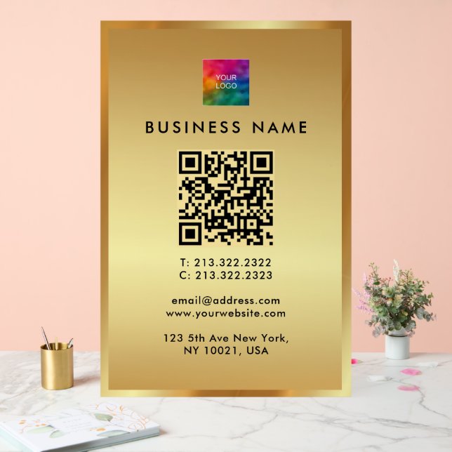 Promotional Logo QR Code Gold Branding Glamour Acrylic Sign (Wedding)
