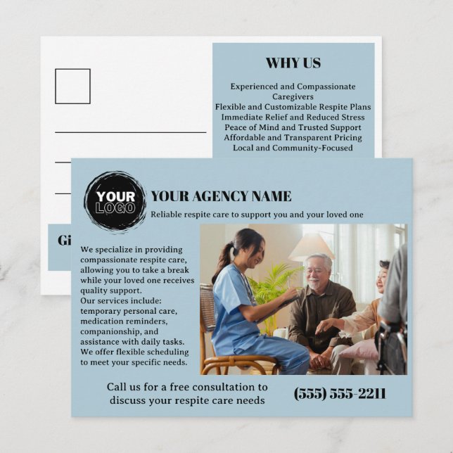 Promotional or Marketing Home Care Service Postcard (Front/Back)