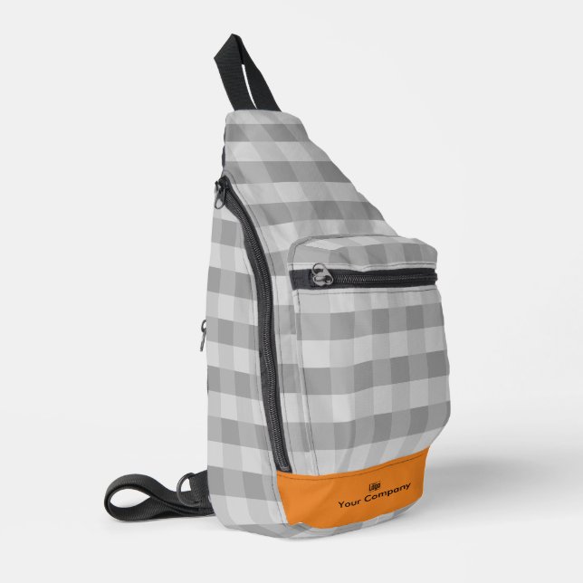 Promotional Pixel Pattern Grey Orange Accents Sling Bag (Left Corner)