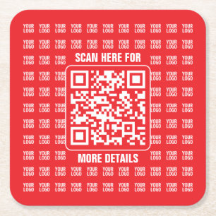Promotional QR code (editable) with Logo Pattern Square Paper Coaster