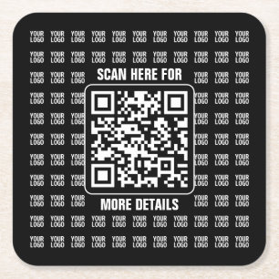 Promotional QR code (editable) with Logo Pattern Square Paper Coaster