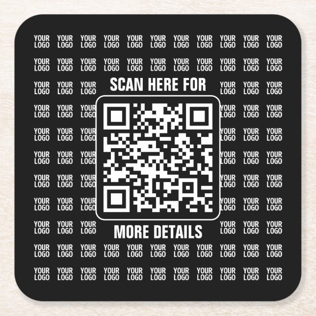 Promotional QR code (editable) with Logo Pattern Square Paper Coaster (Front)