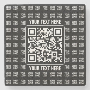 Promotional QR code (editable) with Logo Pattern Stone Coaster