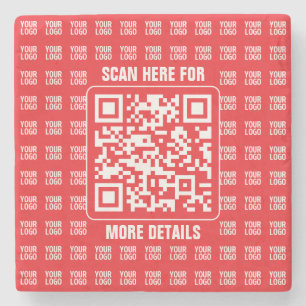 Promotional QR code (editable) with Logo Pattern Stone Coaster