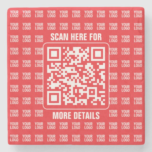 Promotional QR code (editable) with Logo Pattern Stone Coaster (Front)