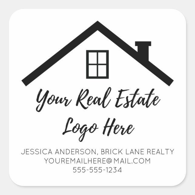 Promotional Real Estate Logo Contact Information Square Sticker (Front)
