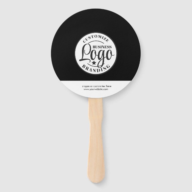 Promotional Round Black White Hand Fan With Logo  (Front)