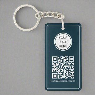 Promotional Swag Business Logo QR Code Navy Blue Key Ring