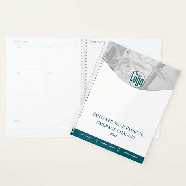 Promotional Teal White Life Coach Company Logo Planner (Display)