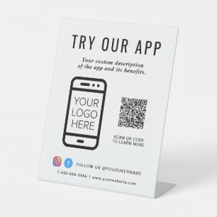 Promotional Try Our App QR Code Logo Pedestal Sign