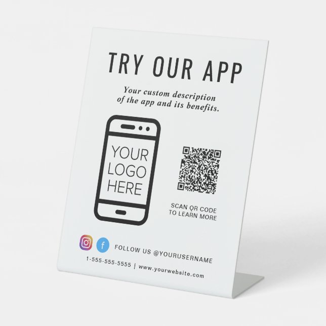 Promotional Try Our App QR Code Logo Pedestal Sign (Front)