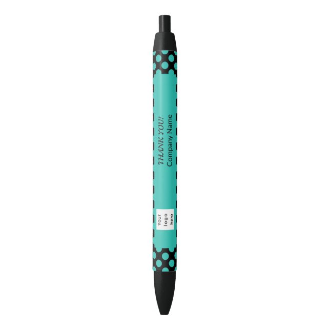 Promotional Turquoise Polka Dot Pattern Black Ink Pen (Front Vertical)