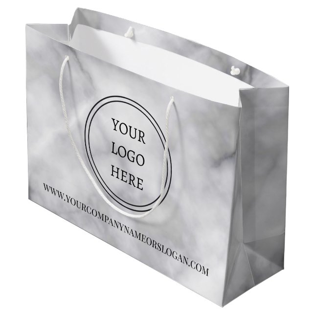 Promotional Your Logo Here Black and White Marble Large Gift Bag (Back Angled)